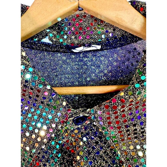 Vintage Gold Lame Sequin Disco Button Down Blouse - Picture 11 of 12